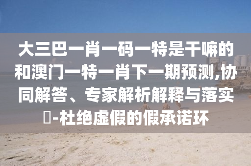 大三巴一肖一碼一特是干嘛的和澳門一特一肖下一期預測,協同解答、專家解析解釋與落實?-杜絕虛假的假承諾環