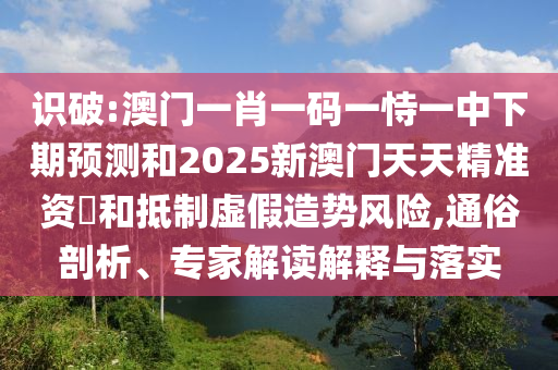 識破:澳門一肖一碼一恃一中下期預測和2025新澳門天天精準資枓和抵制虛假造勢風險,通俗剖析、專家解讀解釋與落實