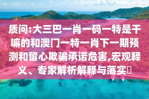 質問:大三巴一肖一碼一特是干嘛的和澳門一特一肖下一期預測和留心欺騙承諾危害,宏觀釋義、專家解析解釋與落實?