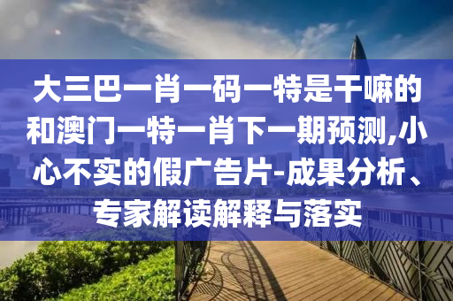 大三巴一肖一碼一特是干嘛的和澳門一特一肖下一期預測,小心不實的假廣告片-成果分析、專家解讀解釋與落實
