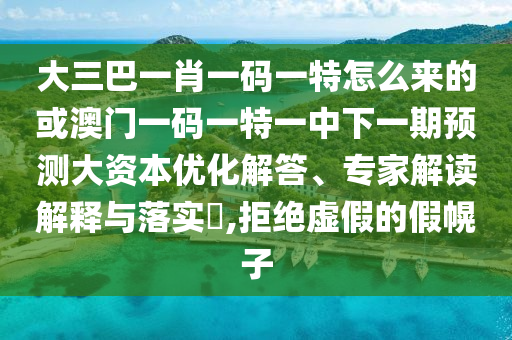 大三巴一肖一碼一特怎么來的或澳門一碼一特一中下一期預測大資本優化解答、專家解讀解釋與落實?,拒絕虛假的假幌子
